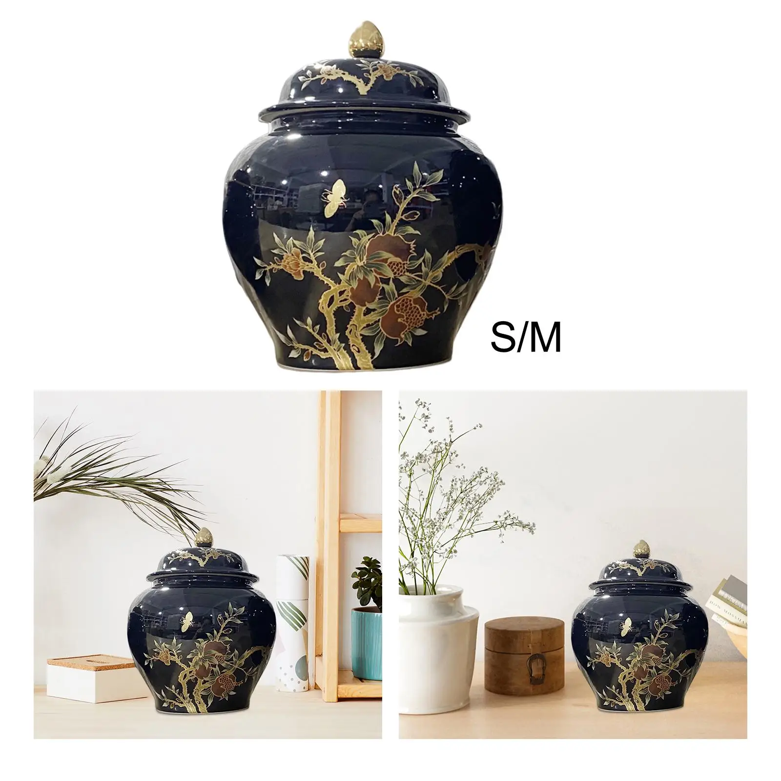 Porcelain Ginger Jar with Lid Tea Storage Jar Plants Holder Handicraft Ornaments for Party Office Bookshelf Bedroom Decor
