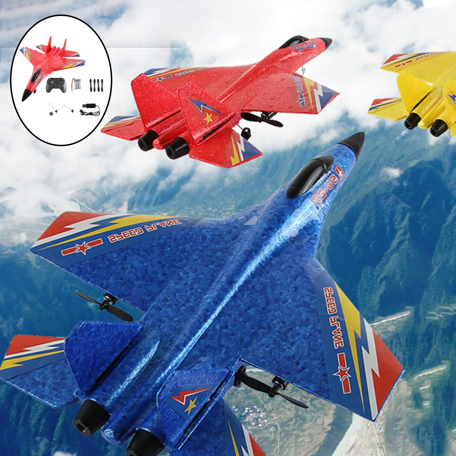 SU-27 EPP Foam RC Fixed Wing Plane Remote Control Glider 2CH with LED Lights Outdoor Toys