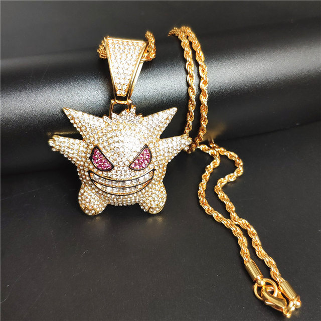 Anime Pokemon Pikachu Gengar Colar De Ouro Cheio Diamante Micro Incrustado  Roxo Zircão Pingente De Aço Inoxidável Roupas Jóias Novo - AliExpress