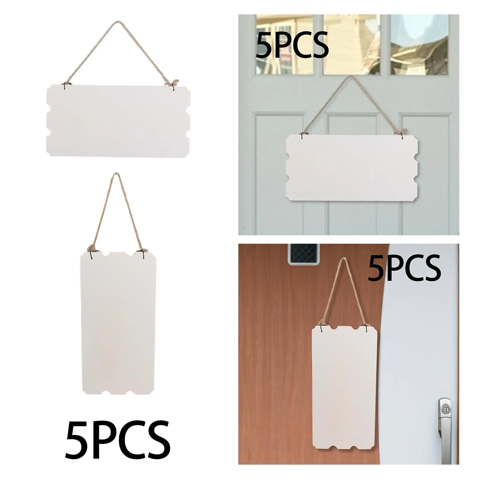 5x Unfinished Hanging, Hang Tag Blank Wooden Plaque for Painting Graphic Decor