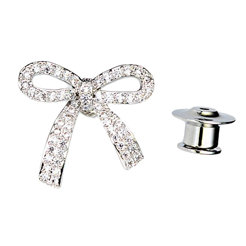 Diamante Lapel Pin  Sparking Crystal Bowknot Brooch Pin  Shirt Suit  Cuff  Tie Tacks Back Clutch