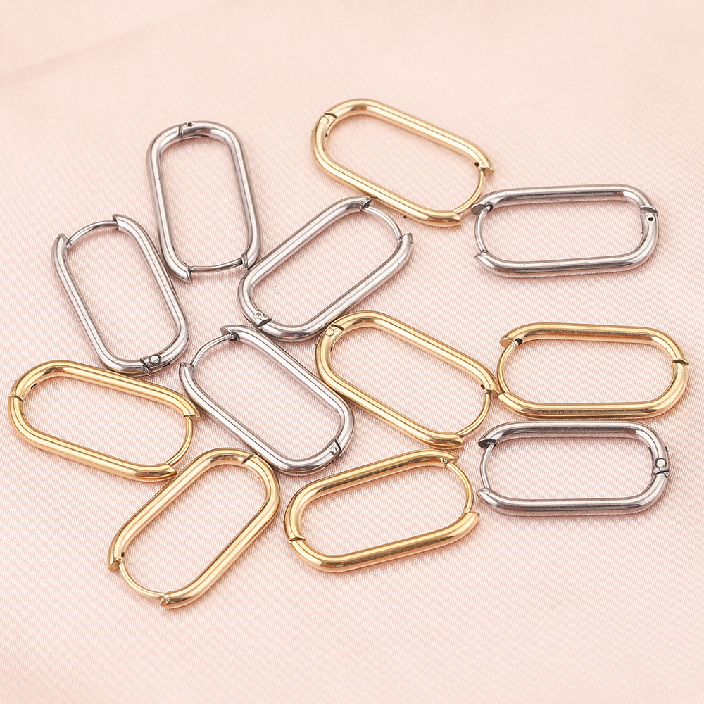 6 stücke 13*23mm Oval Edelstahl Ohrringe Ohr Haken Gold-Platte Schmuck Erkenntnisse Hoops für Frauen Retro ohrring Mode Großhandel – Detail 5