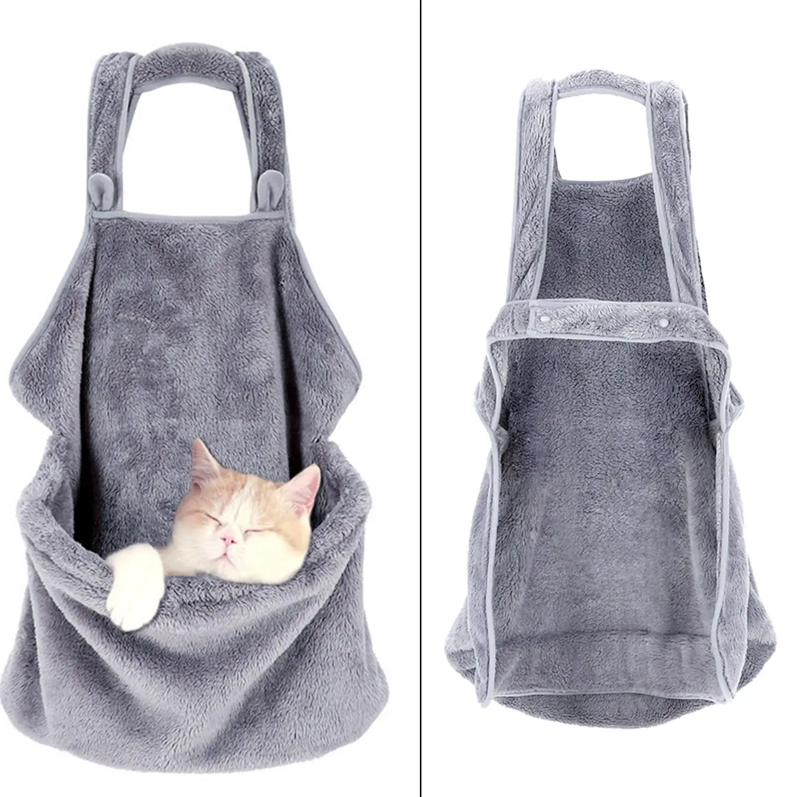Cat Holder Carrier Apron Soft Coral Velvet Pet Sleeping Chest Apron with Pocket Hands-Free Bag for Holding Pet Puppies Cats 