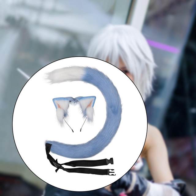 Faux Fur Cat Ears and Tail Set Hair Clip for Cosplay Roleplay Stage Shows