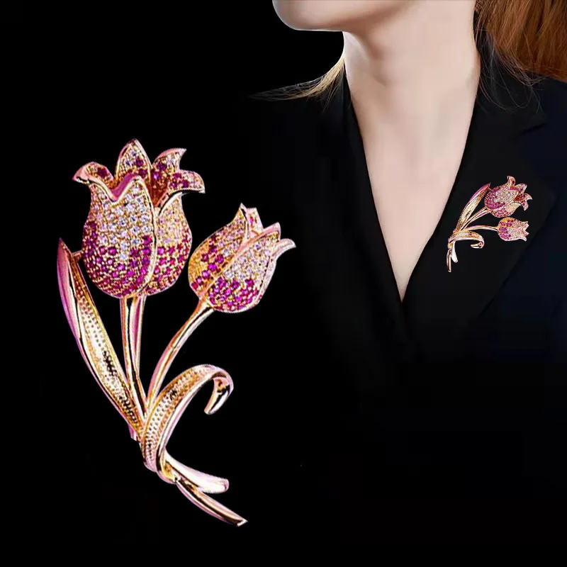 Стразы тюльпановая брошь женский пиджак высокого качества с цветочной пряжкой брошь для свитера