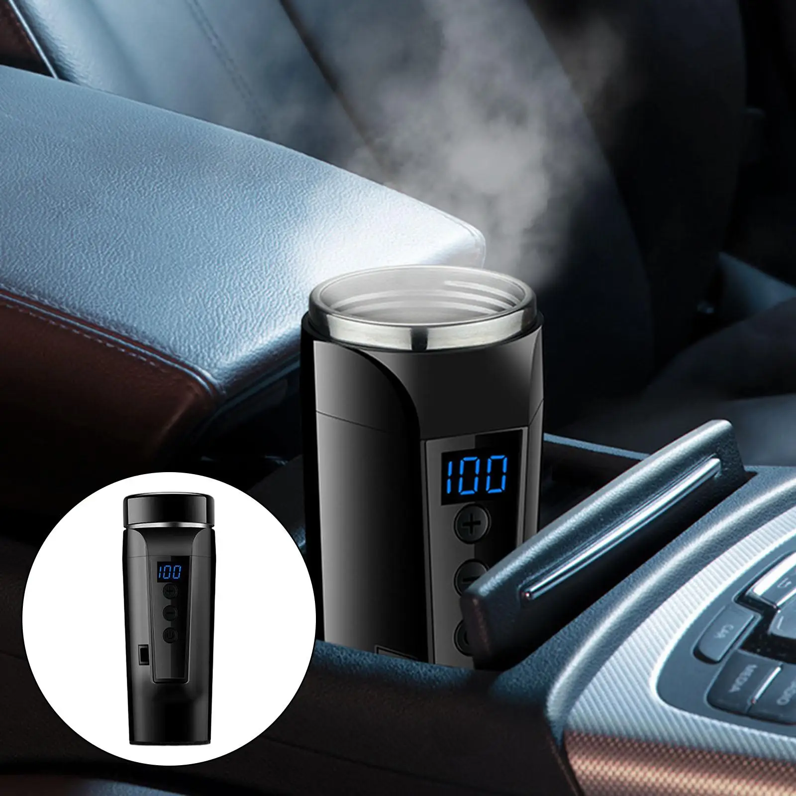 Car Kettle Boiler Coffee Flask Temperature Control Heating Insulated Thermous Cup Vacuum Insulated Flask for Auto Car Truck