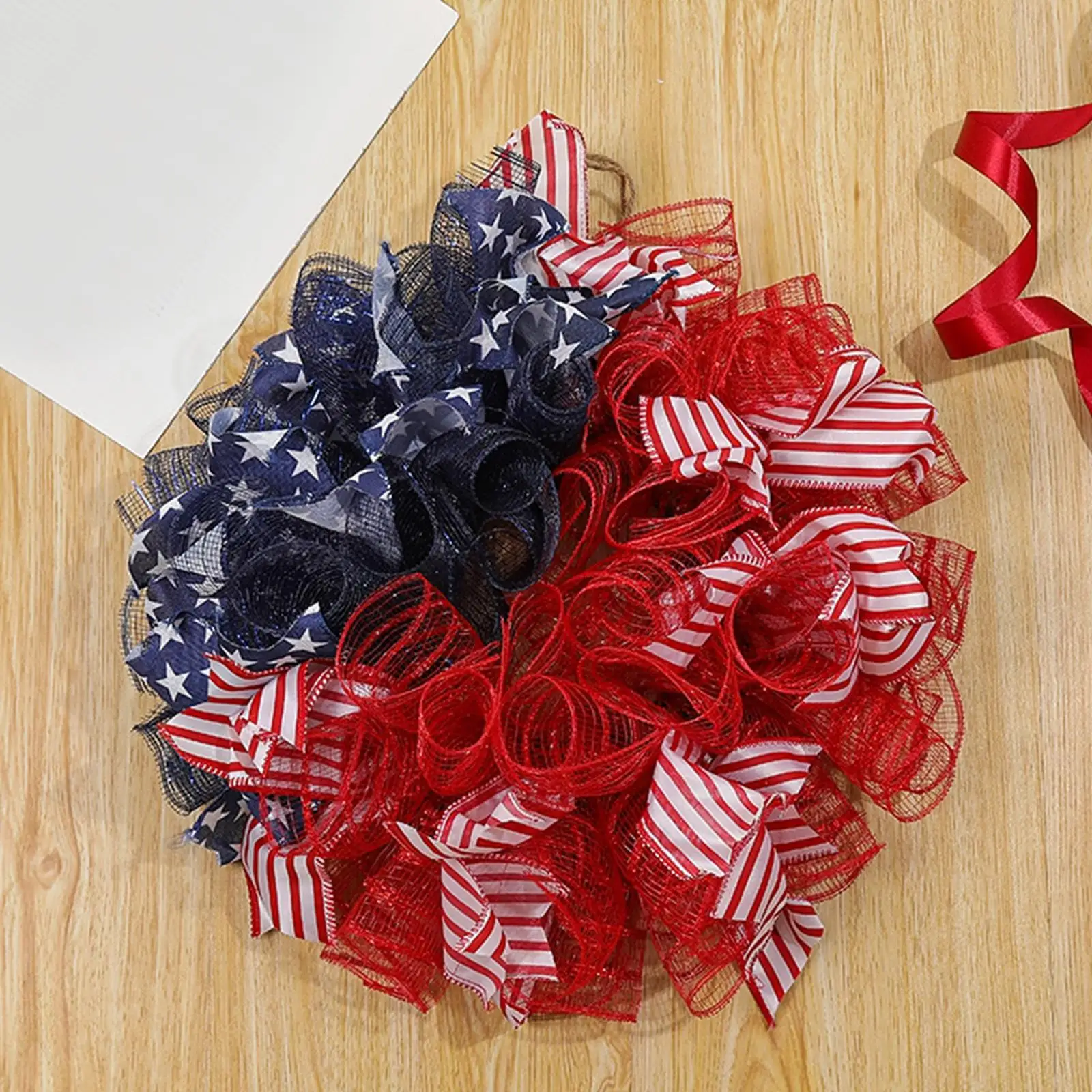 Independence Day Wreath Decor Wall Hanging Artificial 4TH of July Wreath Patriotic Door Wreath for Window Party Outdoor