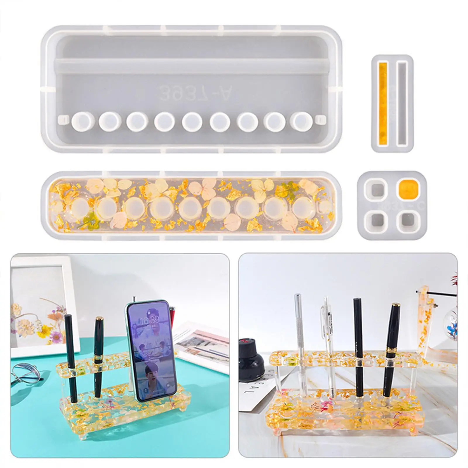 Silicone Pen Holder Mold for Epoxy Resin Cell Phone Stand Pen Rack Pen Display Stand Resin Mold Office Desk Ornaments DIY Craft