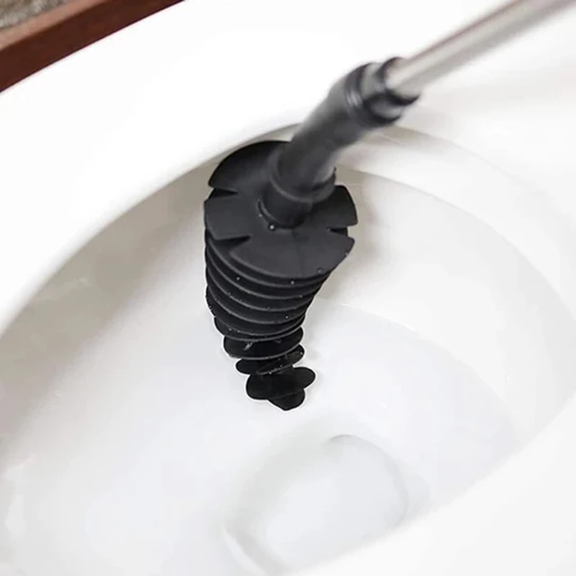 Desatascador de inodoro tipo pistón, desatascador de drenaje con cabezal en  espiral, herramienta Manual de desatascado de inodoro para tubería de baño  - AliExpress