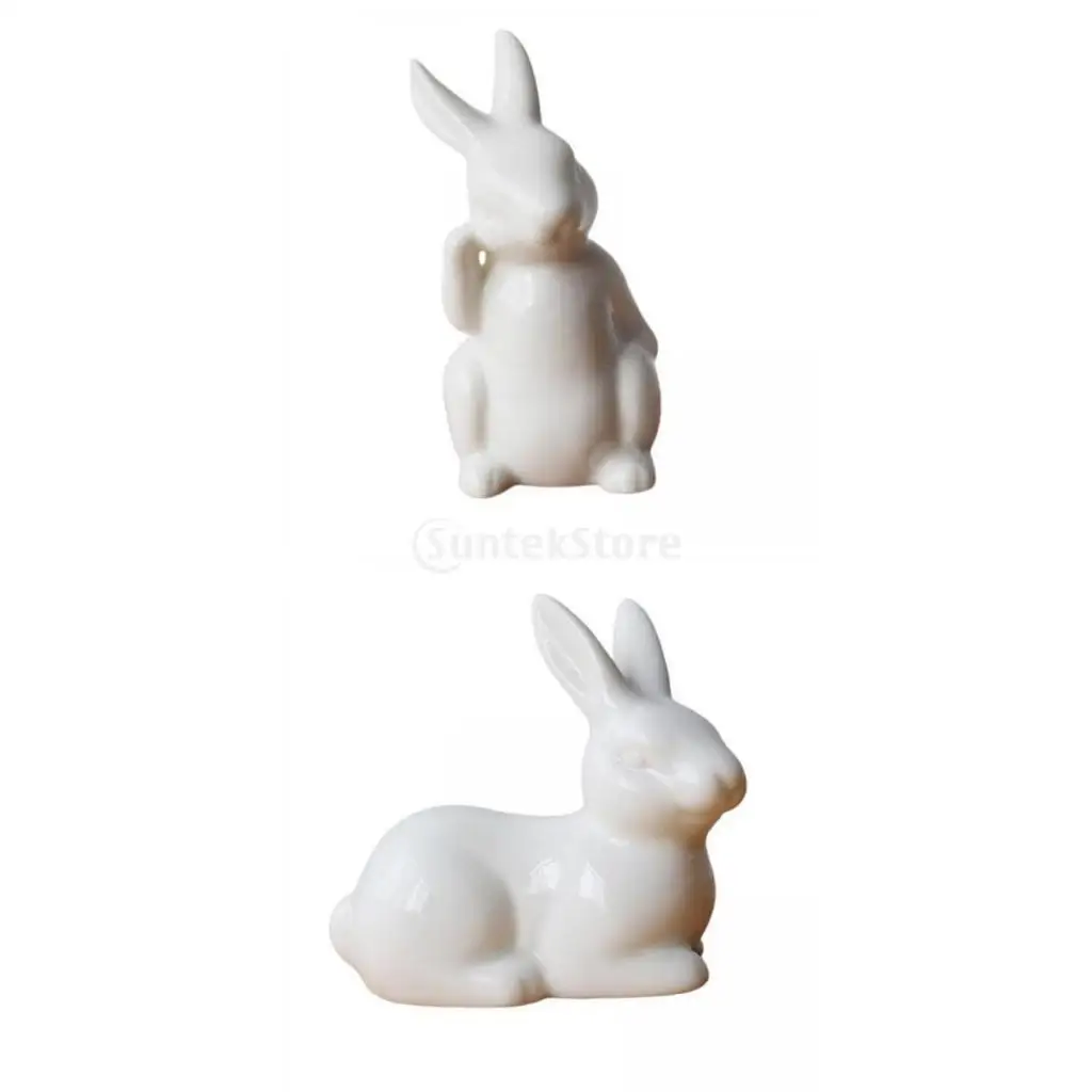2pcs Modern Ceramic Rabbit Figurine, Crafts Bookcase Ornament Bunny Office