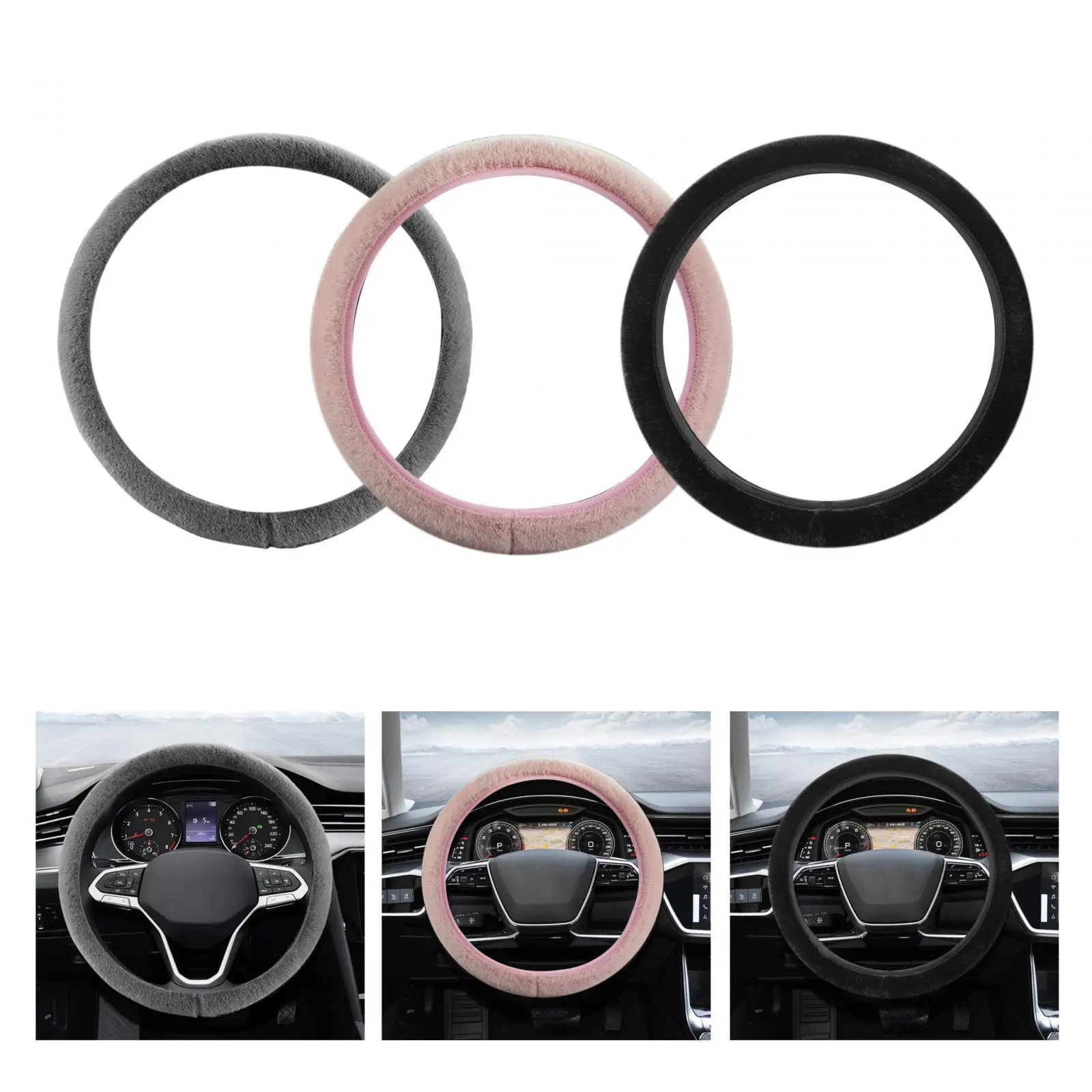 15inch Winter Plush Steering Wheel Cover Protector Convenient Assemble Durable Lightweight Accessory Comfortable Warm Anti Slip