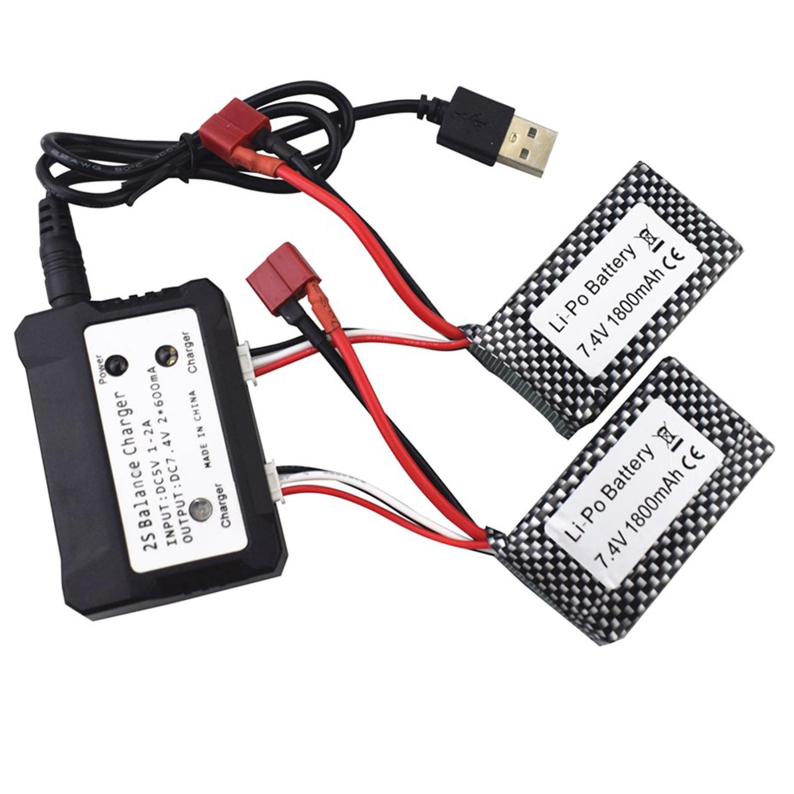 2x 7.4V 1800mAh Lithium Batteries with Fast Charger for WLTOYS A959-B RC Car