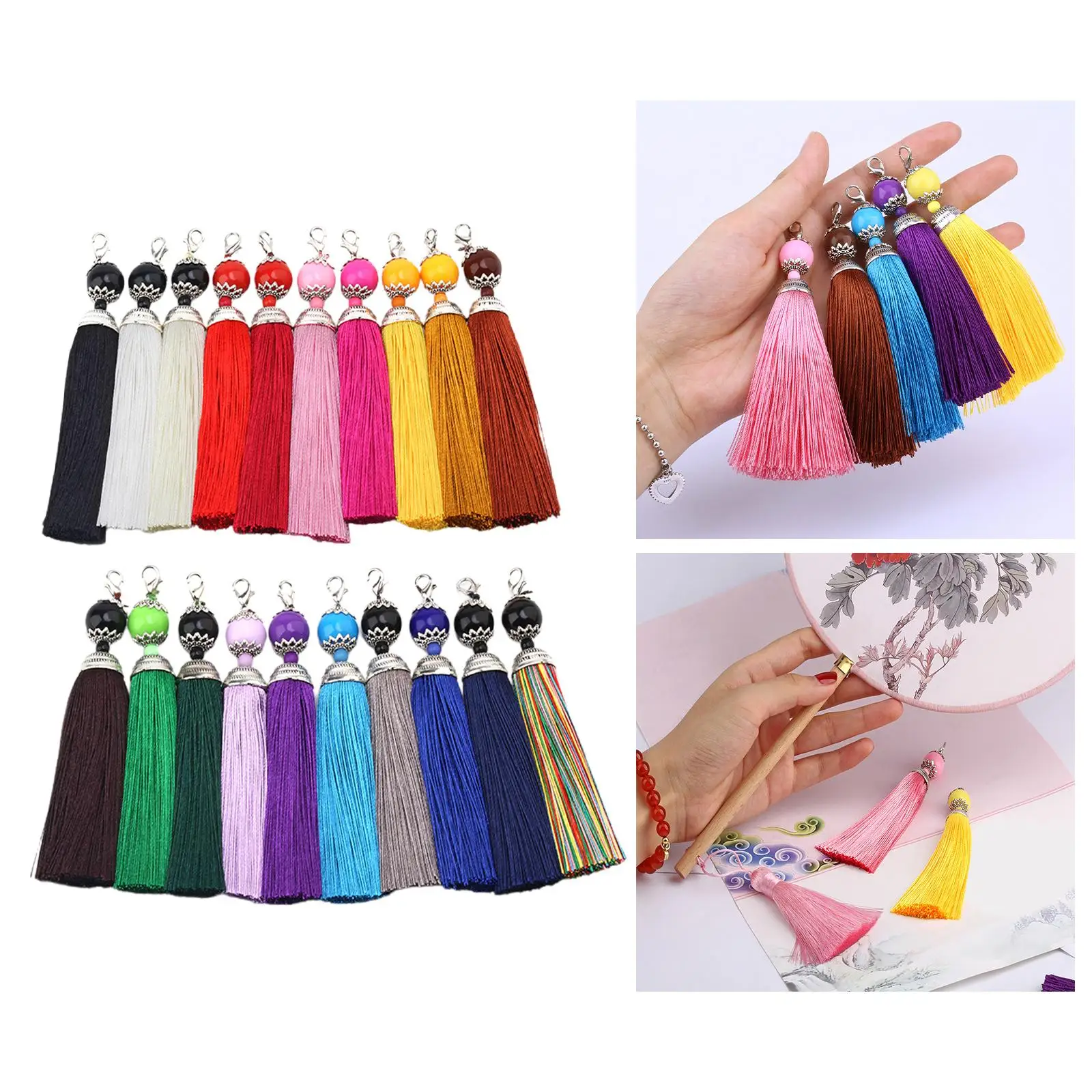 10x Tassels for Jewelry Making, with Lobster Buckle Decorative Decorative Tassels Keychain Tassel Charms for Necklaces Bracelets