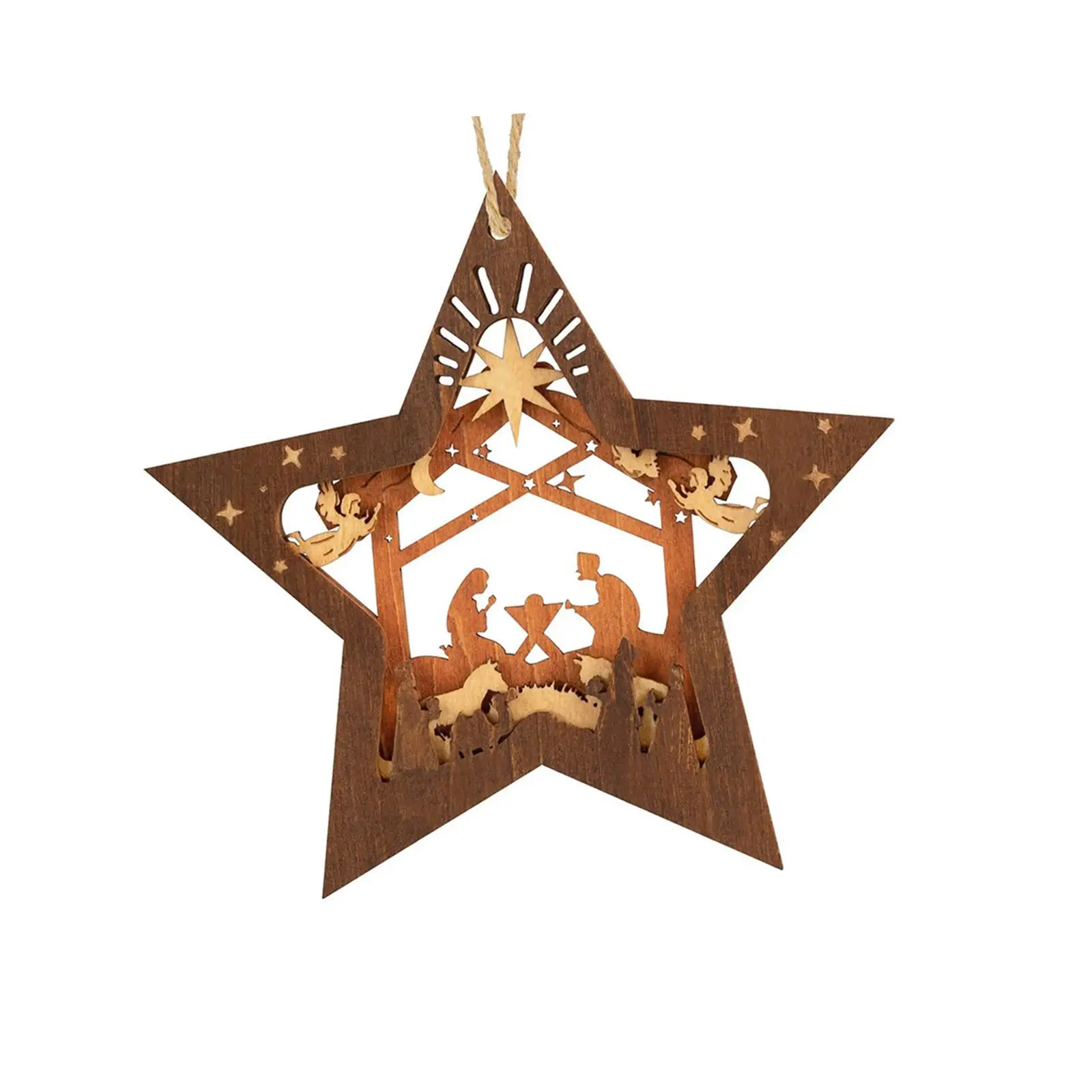 Christmas Nativity Scene Ornaments Festival Ornament Wood Hanging Christian Ornaments for Indoor Shelves Family Home Fireplace