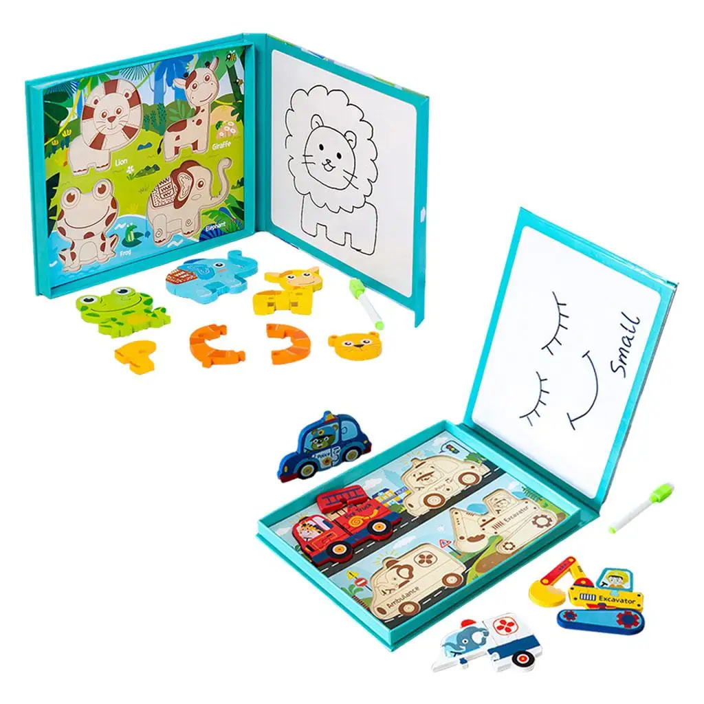 Montessori 2 in 1 Drawing Jigsaw Puzzle Educational Toy for Ages 2-4 Toddler