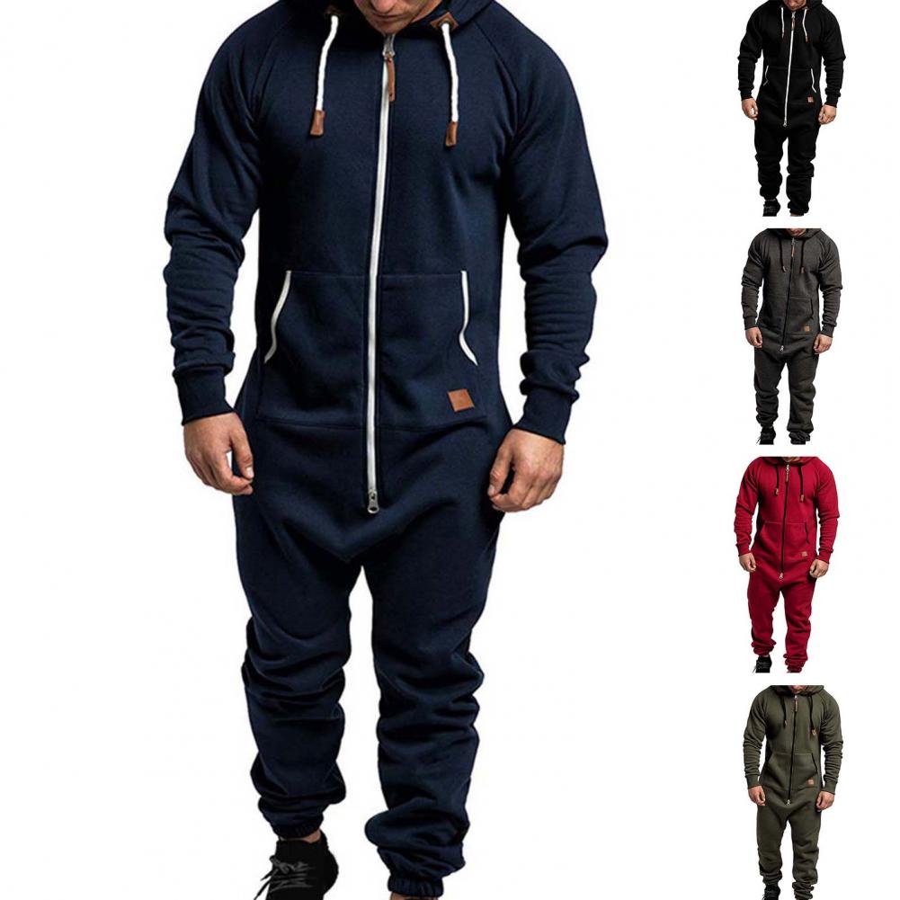 Description Picture 5 of itemPlus Fleece Zipper Jumpsuit Zipper Placket Windproof Male Long Sleeve Men Hoodie Jumpsuit