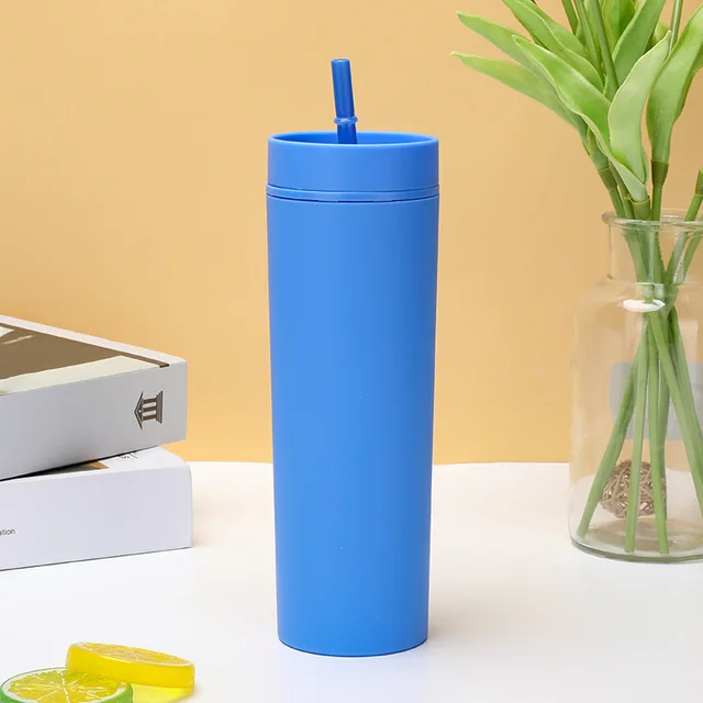 Hot Sale 16oz Acrylic Slim Skinny Tumbler Colorful Matte Water Bottle With Lid  Straw Double Wall For New Year Party Gifts - AliExpress