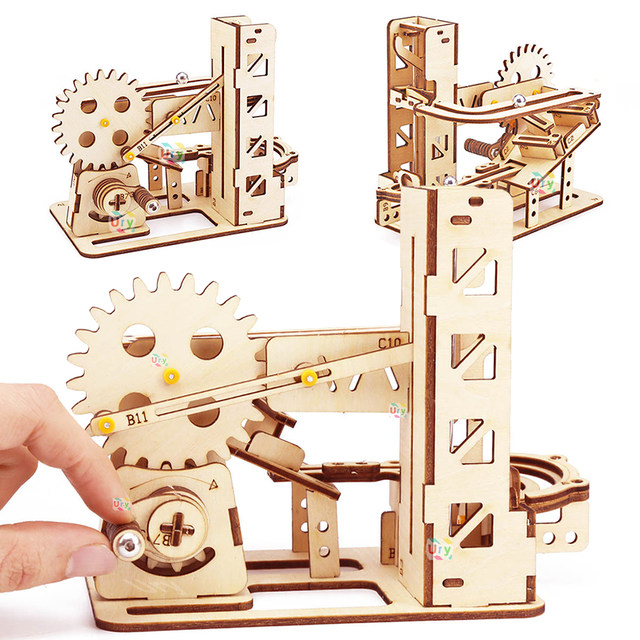 【正規品直輸入】 Ury-3D木製パズル、ミニ大理石ランニングセット、diyメカニカル スロープトイ