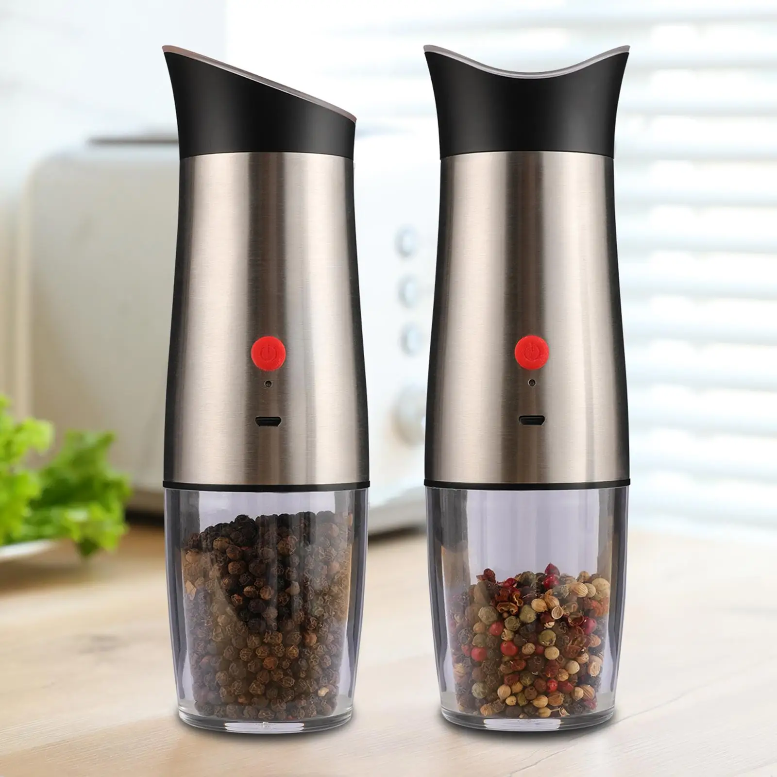 Electric Salt and Pepper Grinder Refillable Adjustable Grind Coarseness Pepper Shakers for Salt Mill