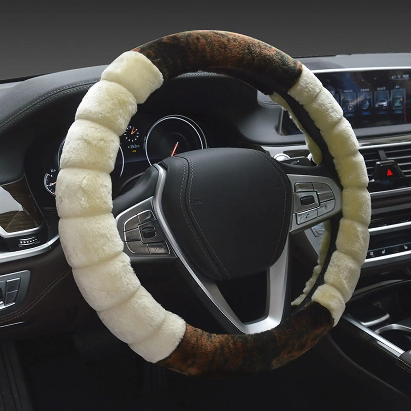Car Steering Wheel Cover Soft Plush Universal 15 inch Protector Classic Car Parts Anti-Slip Steering Cover for Winter Warm