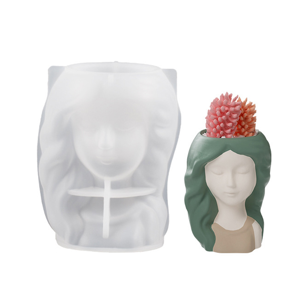 Beton vase Silikon form DIY handgemachte Mädchen Kopf geformt Blumentopf Gips Epoxidharz Stift halter Formen Wohnkultur Lieferungen – Detail 8