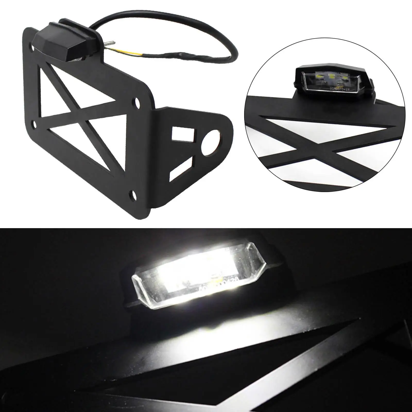 W/ LED Motorcycle License Plate Bracket Side Mount for Cruisers Stainless Steel License Plate Mount Fit for Motorbike Parts