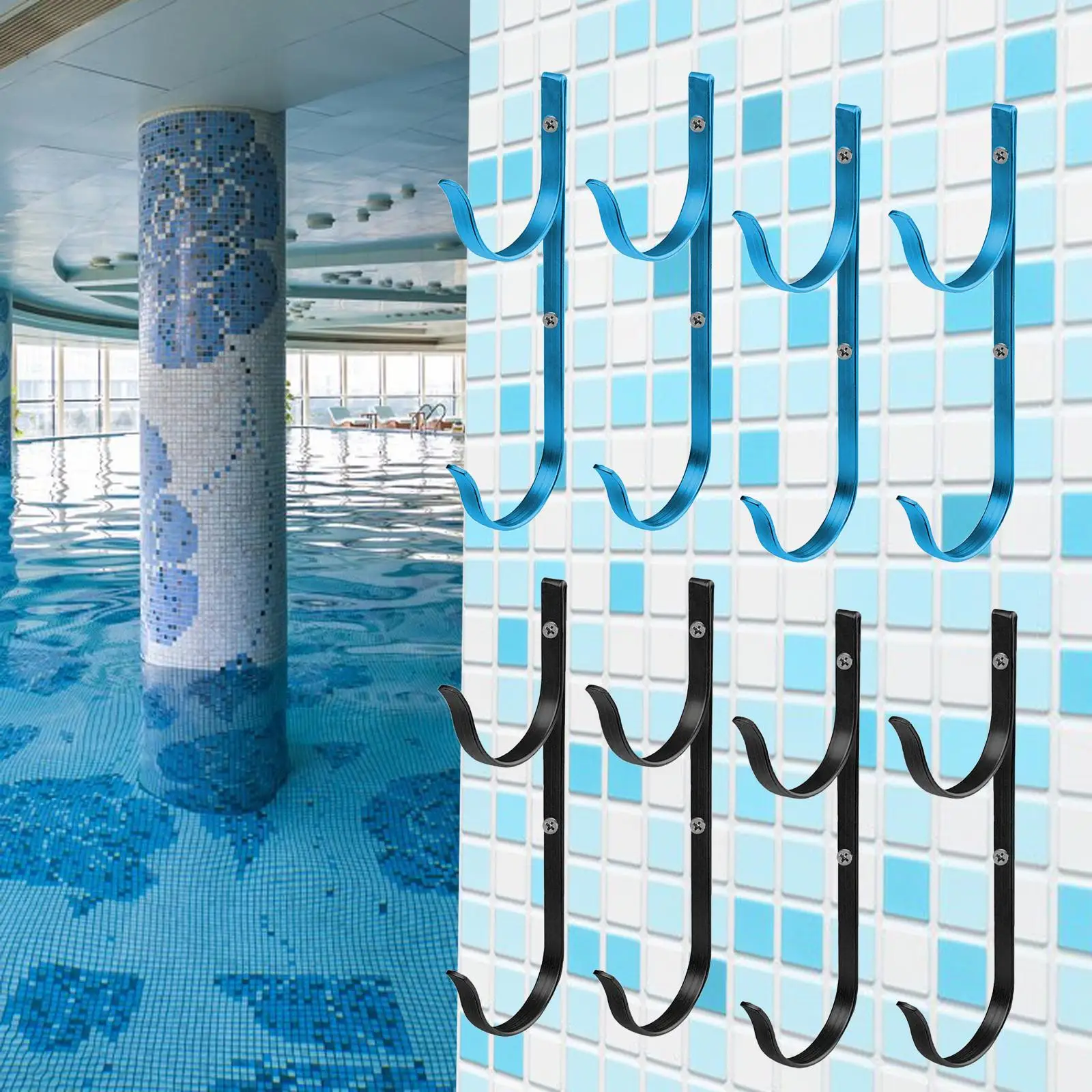 4x Multipurpose Pool  Hangers with Screws Holder Pool Equipment Hooks for Brushes Water Treatment Tools Leaf Rakes 