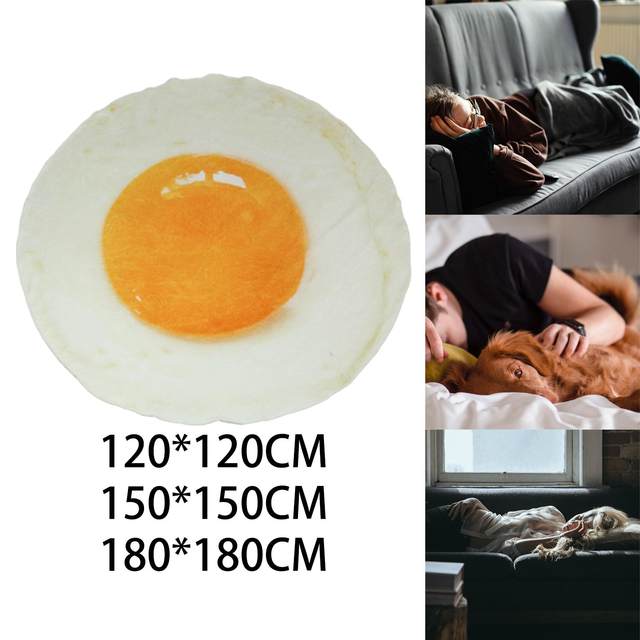 Realistic Food Egg Blanket Funny Cozy Fried Egg Birthday Warm Novelty Yolk Soft Double Sided Gifts Wrap for Travel Bed Adults