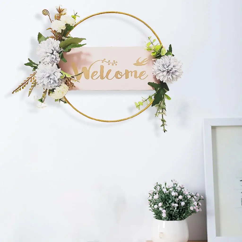 Welcome Sign Flower Wreath Front Door Garland with Green Leaves Decor Wall Home Summer Spring Fall Indoor/Outdoor Ornament
