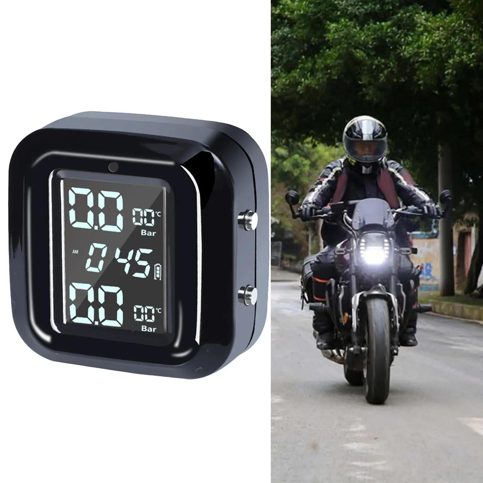 Motorcycle TPMS Tire Pressure Monitoring System Tyre Temperature Real Time 2 External Sensors Dust-Proof 0.1Bar Accurancy