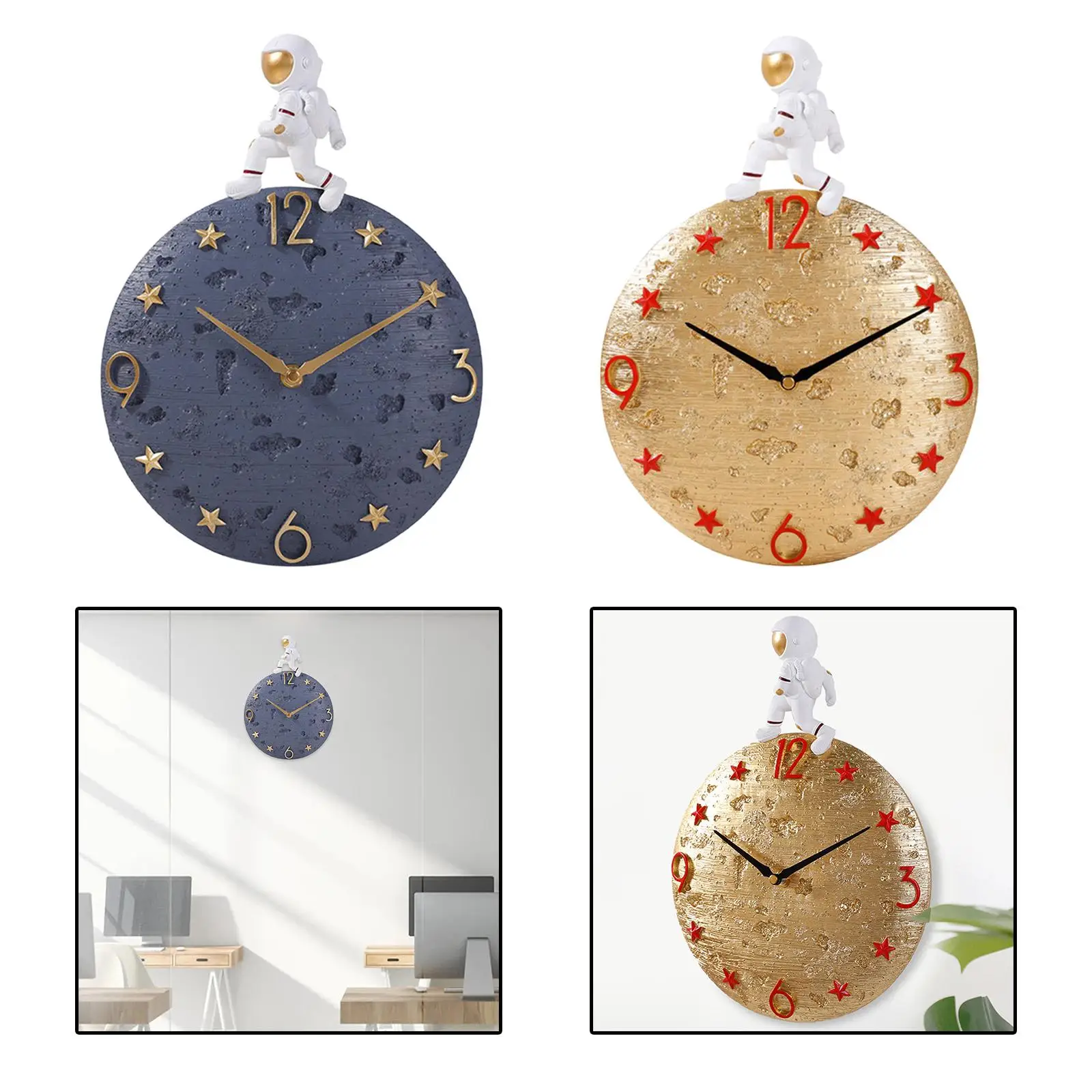 Modern Astronaut Wall Clock Non Hanging Clock for Bedroom Decor