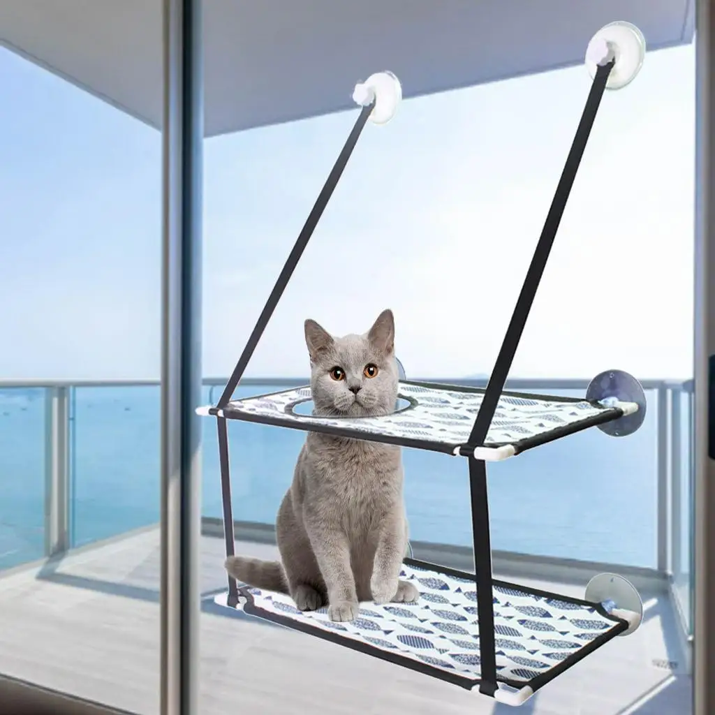 Cat Hammock Hanging Shelf Shelves Sturdy Powerful Suction Cups Space Saving for Indoor Cats