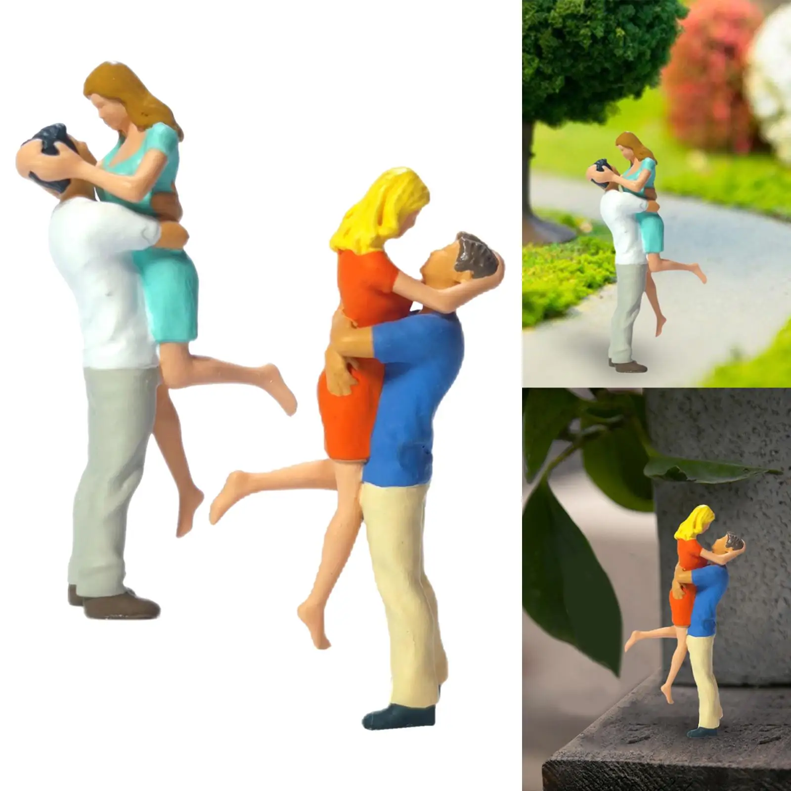 1/64 Men and Women Hugging Model Hand Painted Sand Table Ornament for Miniature Scene Diorama Photography Props Dollhouse Layout