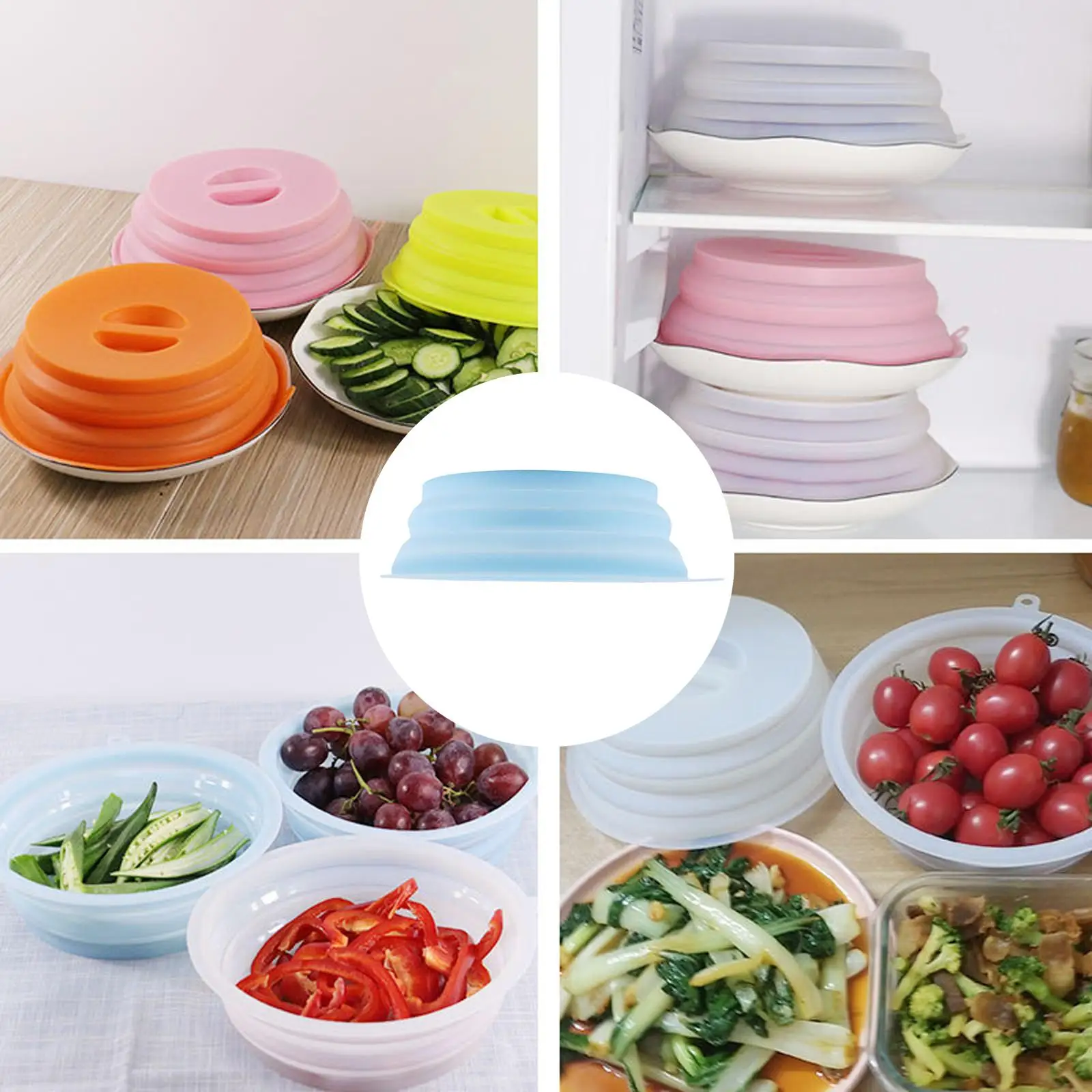 Folding Microwave Splatter Cover Plate Cover Easy Grip Stackable BPA Free for Fruit Vegetables Can Be Hung ,Dishwasher-Safe