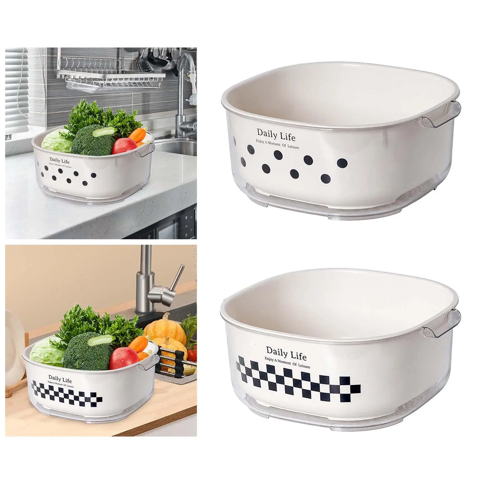 Kitchen Colander Strainer Bowl Set Washing Food Storage Basket Double Layer Strainer Basket for Barley Grape Grain Rice Fruits