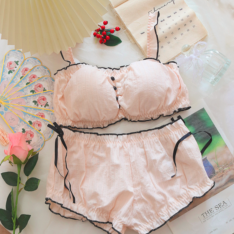 Rosa Unterwäsche BH und Höschen Set sexy Dessous süße kleine Brust Lolita Push-up Spitze Dreieck Tasse dünne Tasse Mädchen Höschen Bra lette – Detail 8