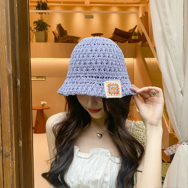 2023 Japanese Crochet Woven Hollow Straw Bucket Hat Women's