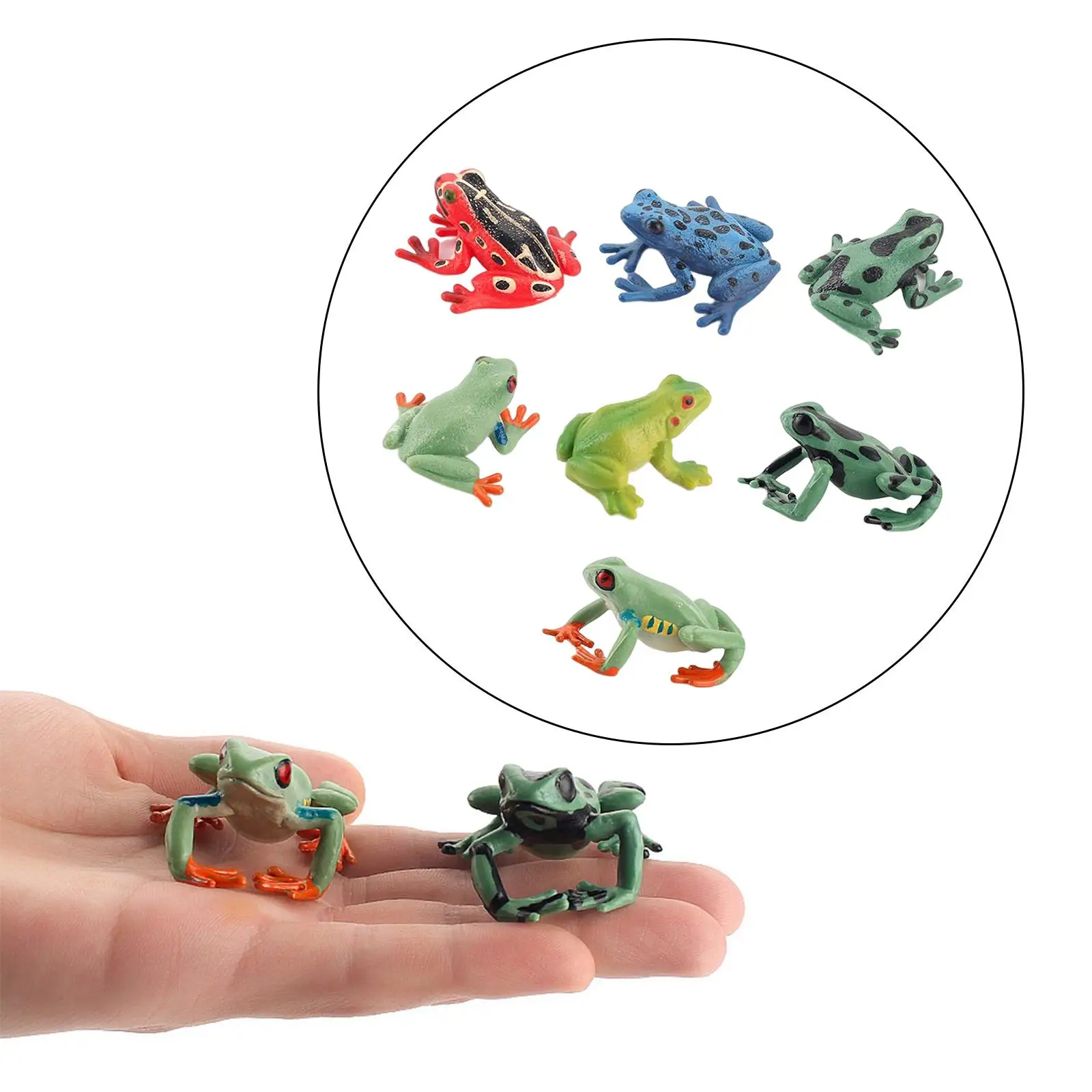 7Pcs Frog Figurines Colorful Frogs Play Set for Yard Desktop Flowerpot Fish Tank Decoration