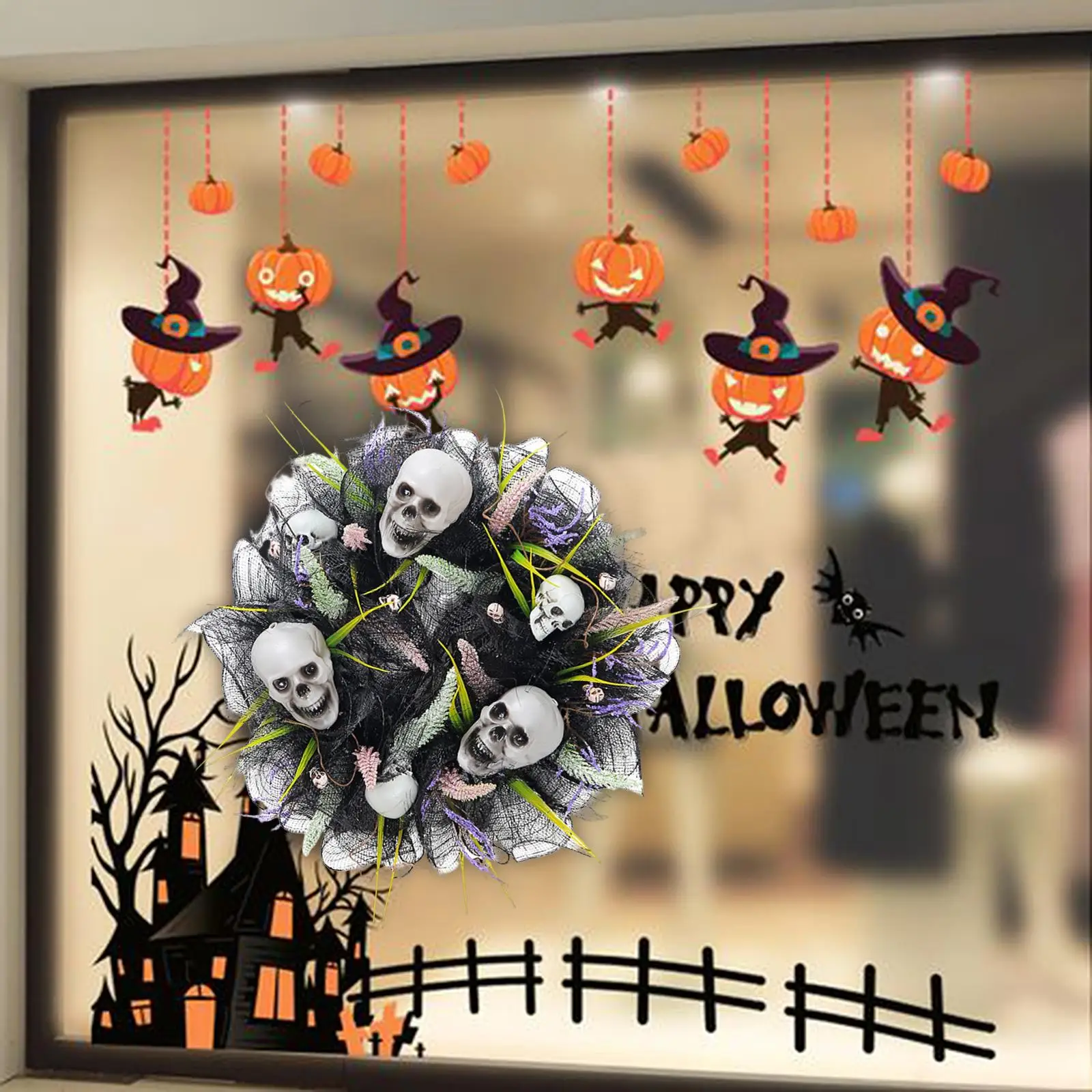 Halloween Front Door Skulls Wreath Wall Hanger Ornament Handmade for Hallway