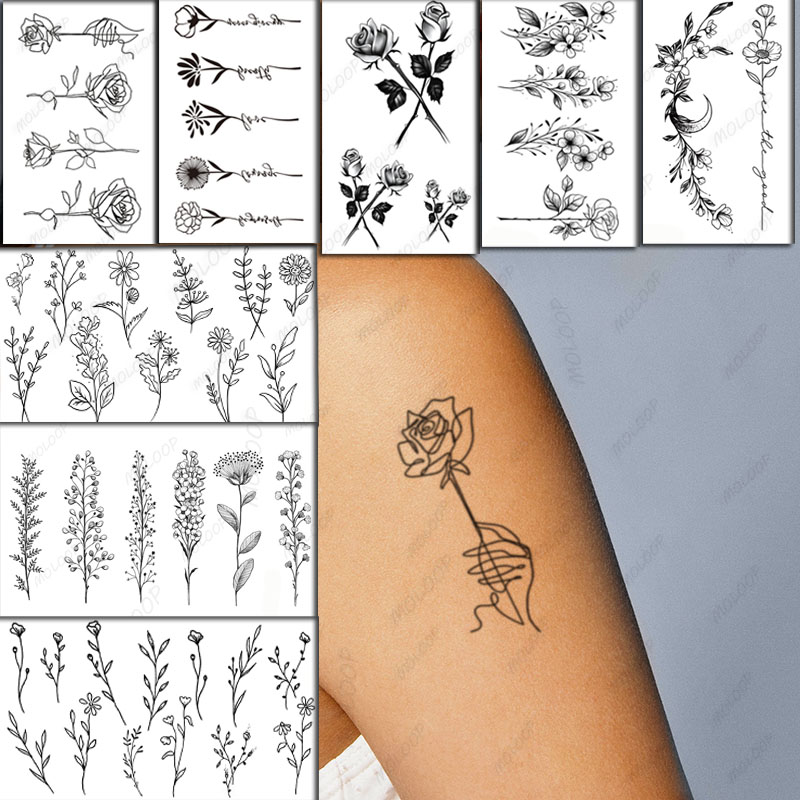 Best of Sketch Rose Flowers Waterproof Temporary Tattoo Sticker Hand Lines Design Fake Tattoos Flash Tatoos Arm Chest Body Art For Women Reviews & Tips