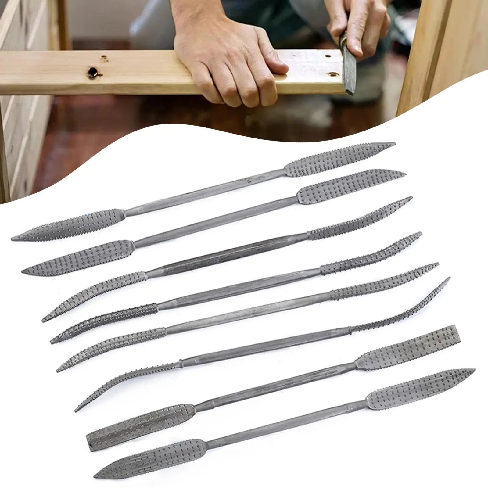8Pcs Wood Riffler File 20cm Double Ended Hand Tools Crafts Riffler for Woodworking Rasping Coarse Handware Tools Soft Metal