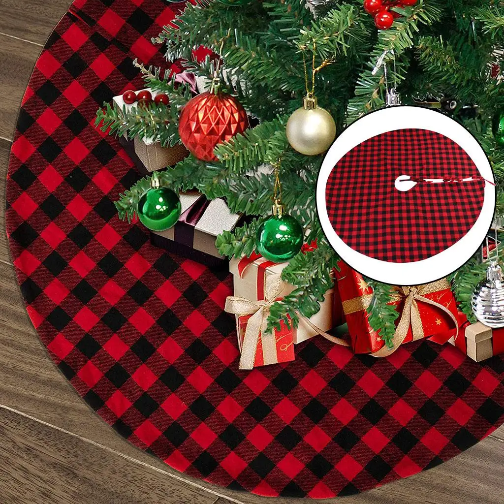 120 Baffalo Plaid Christmas Tree Skirt Checked Floor Mat for  New Year Party