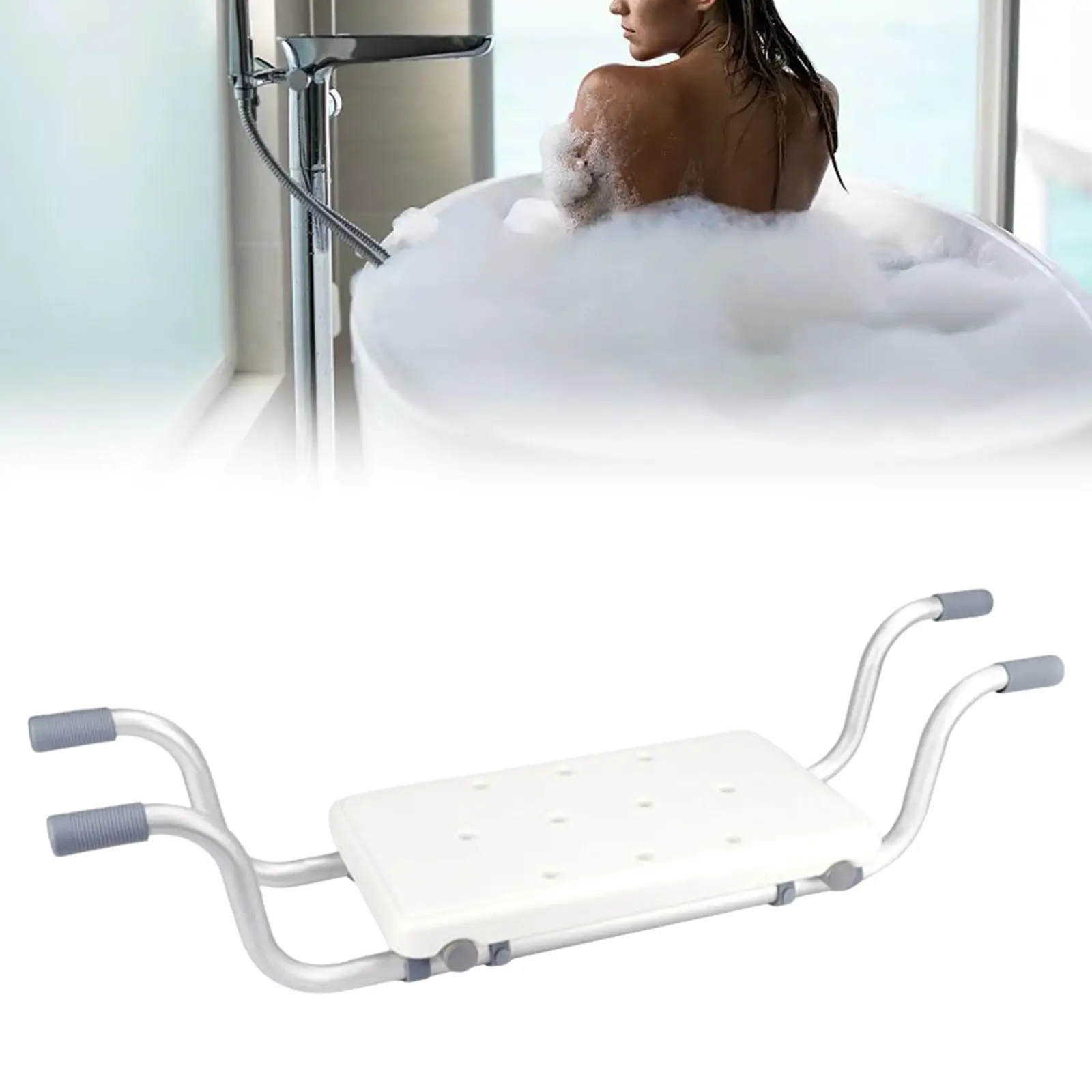 Bath Bench up to 130kg Weight Non Slip Transfer Bench Bathroom Shower Chair Bathtub Tray for Seniors Injured Easy Assembly White