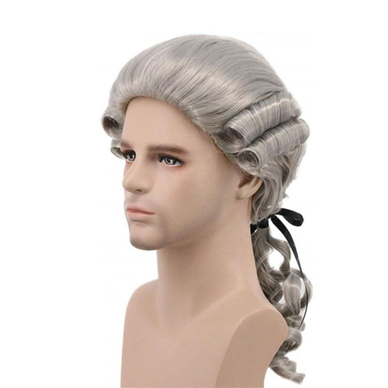 Anwalt Beurteilen Barock Cosplay Lockige Perücke Grau Weiß Schwarz Männer Kostüm Perücken Deluxe Historische Lange Synthetische Perücke Für Halloween 2022 – Detail 3