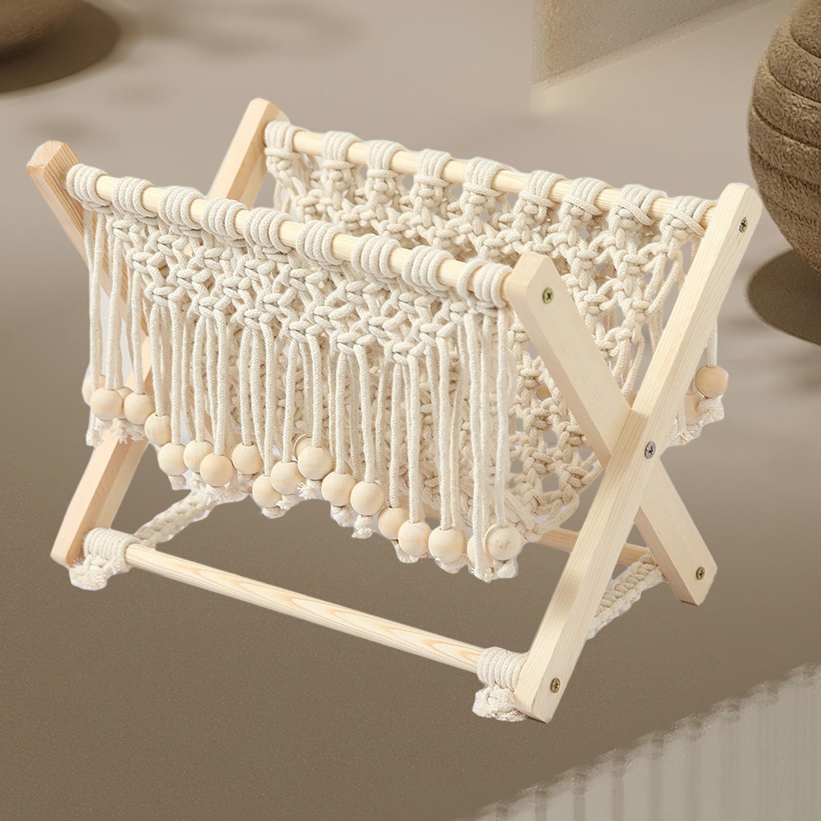 Macrame Magazine Rack Bohemian Decorative Handmade Record Basket Magazine Holder Storage for Office Nursery Home Bedroom