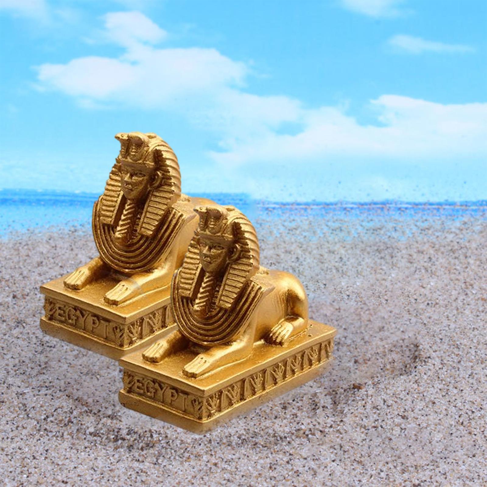 2Pcs Sphinx Statues Sculpture Egyptian Figurines Mythology Pharaoh Cabinet Decoration