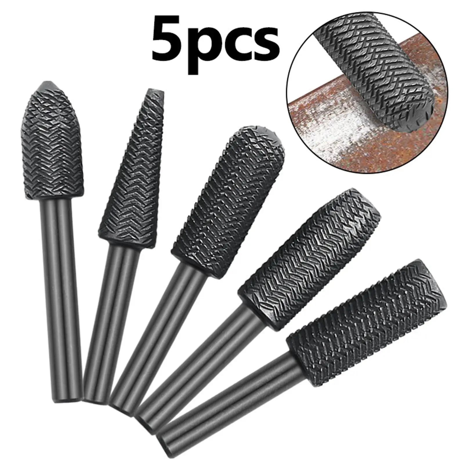 5Pcs Double Cut Rotary Burr Set for Engraving Metal Carving Woodworking