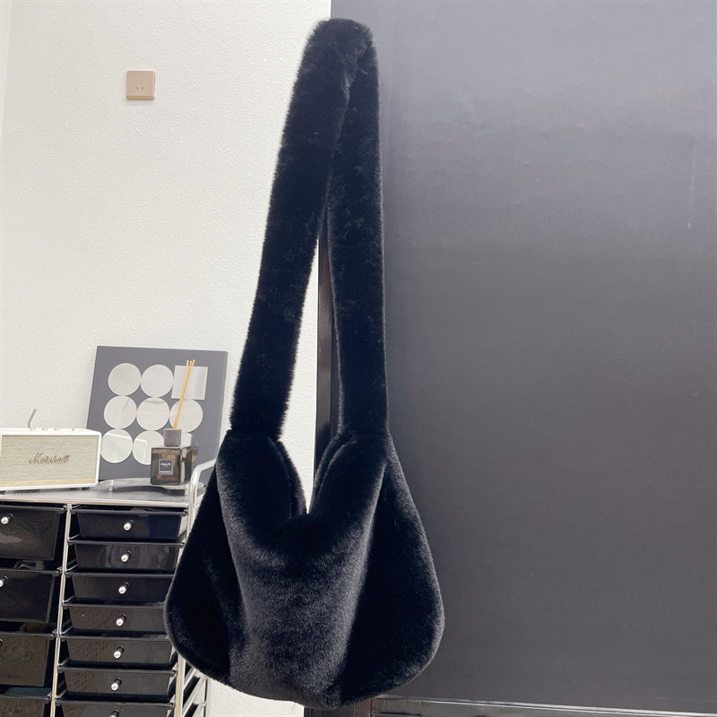 2000s Y2k Hot Girls Candy Color Rose Pink Plush Crossbody Shoulder Bag Women Winter Harajuku Street Fashion Faux Rabbit Fur Bags