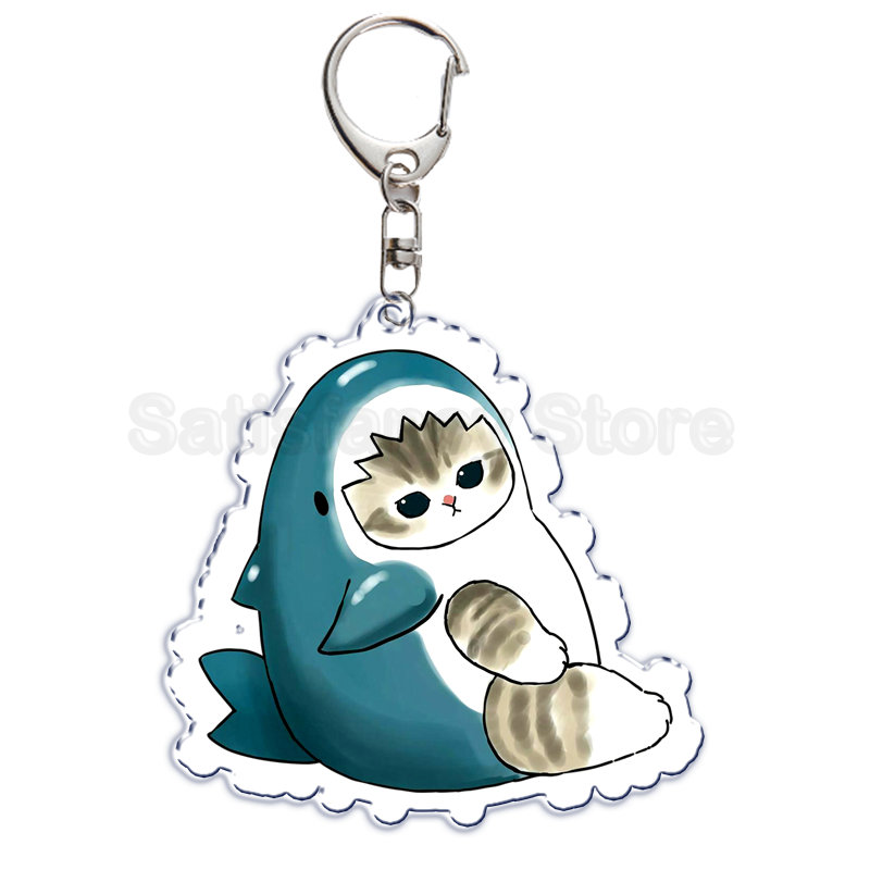 Nette Cartoon Shark Katze Gebraten Garnelen Katze Keychain Brief Schlüssel Kette für Männer Frauen Zubehör Tasche Anhänger Schlüssel Ring Schmuck geschenk – Detail 6