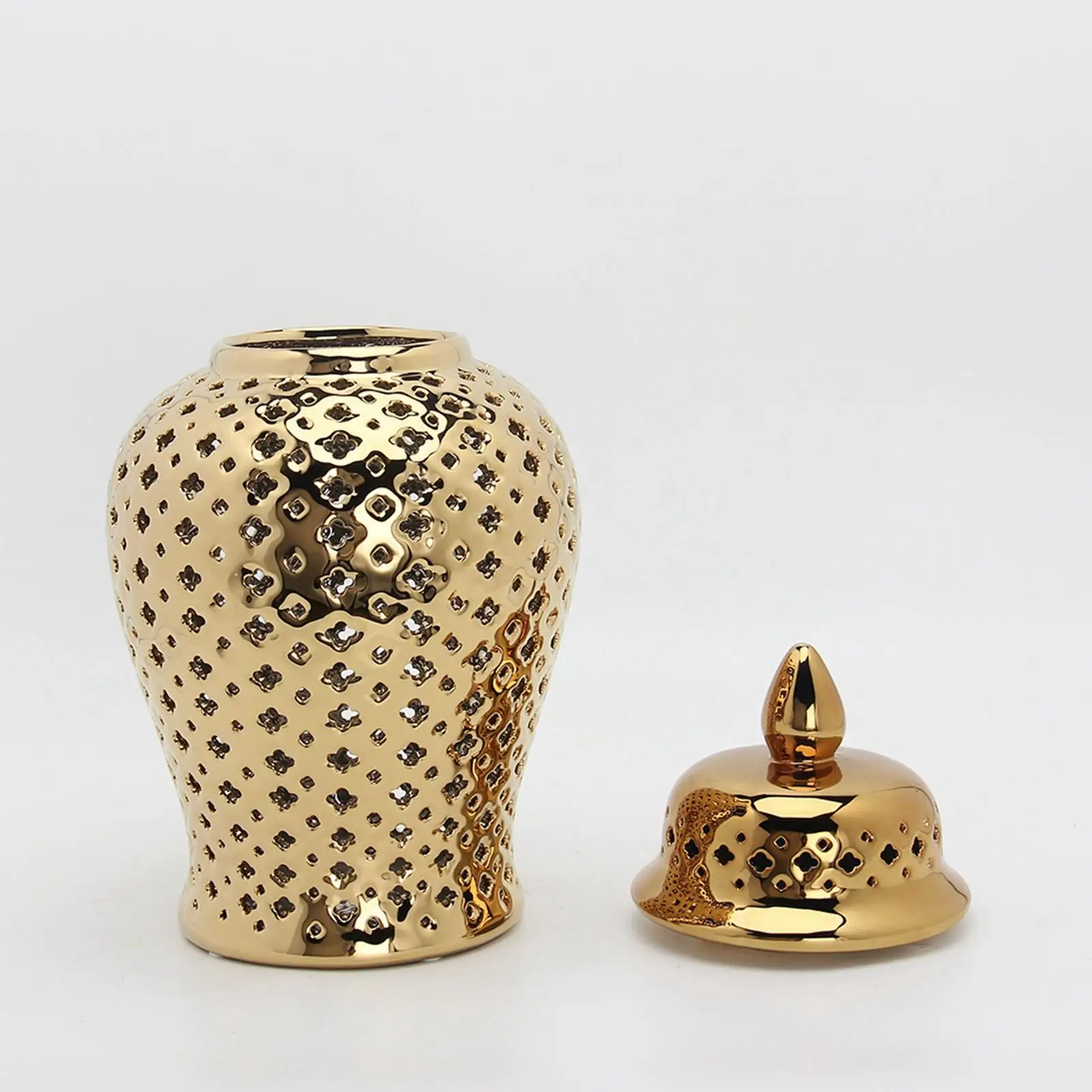 Ceramic Ginger Jar Oriental Handicraft Lattice Universal Pierced Gold Collectable for Parties Wedding Home Decoration Gift Cafe
